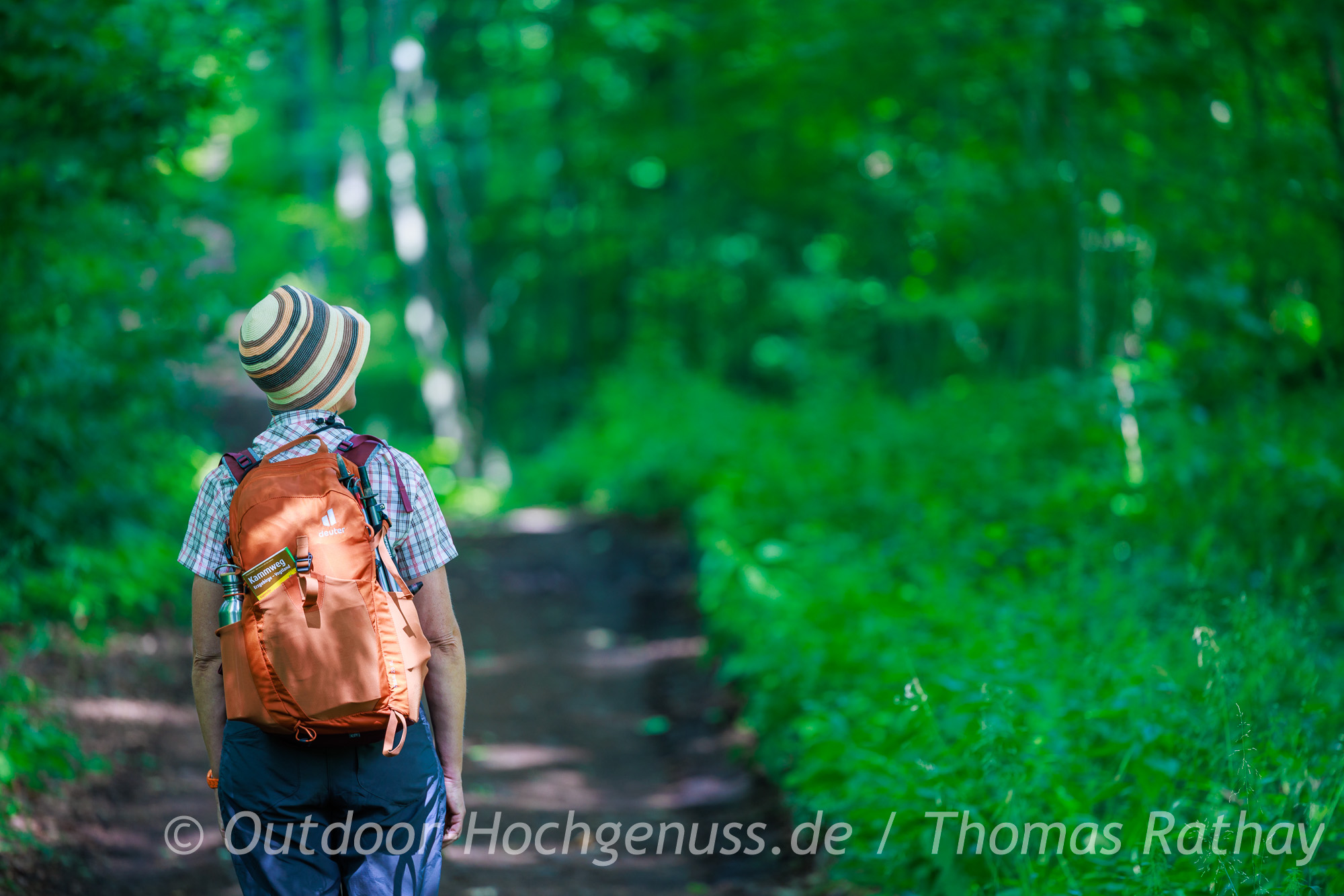 Entspanntes Wandern auf dem Kammweg im Erzgebirge auf naturnahem Pfad Entspanntes Wandern auf dem Kammweg im Erzgebirge.
